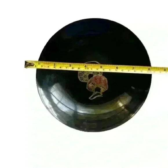 VTG MCM Couroc‎ Plate Mushrooms Round Inlaid Wood Brass Boho Monterey, CA  7.75” - Picture 3 of 4